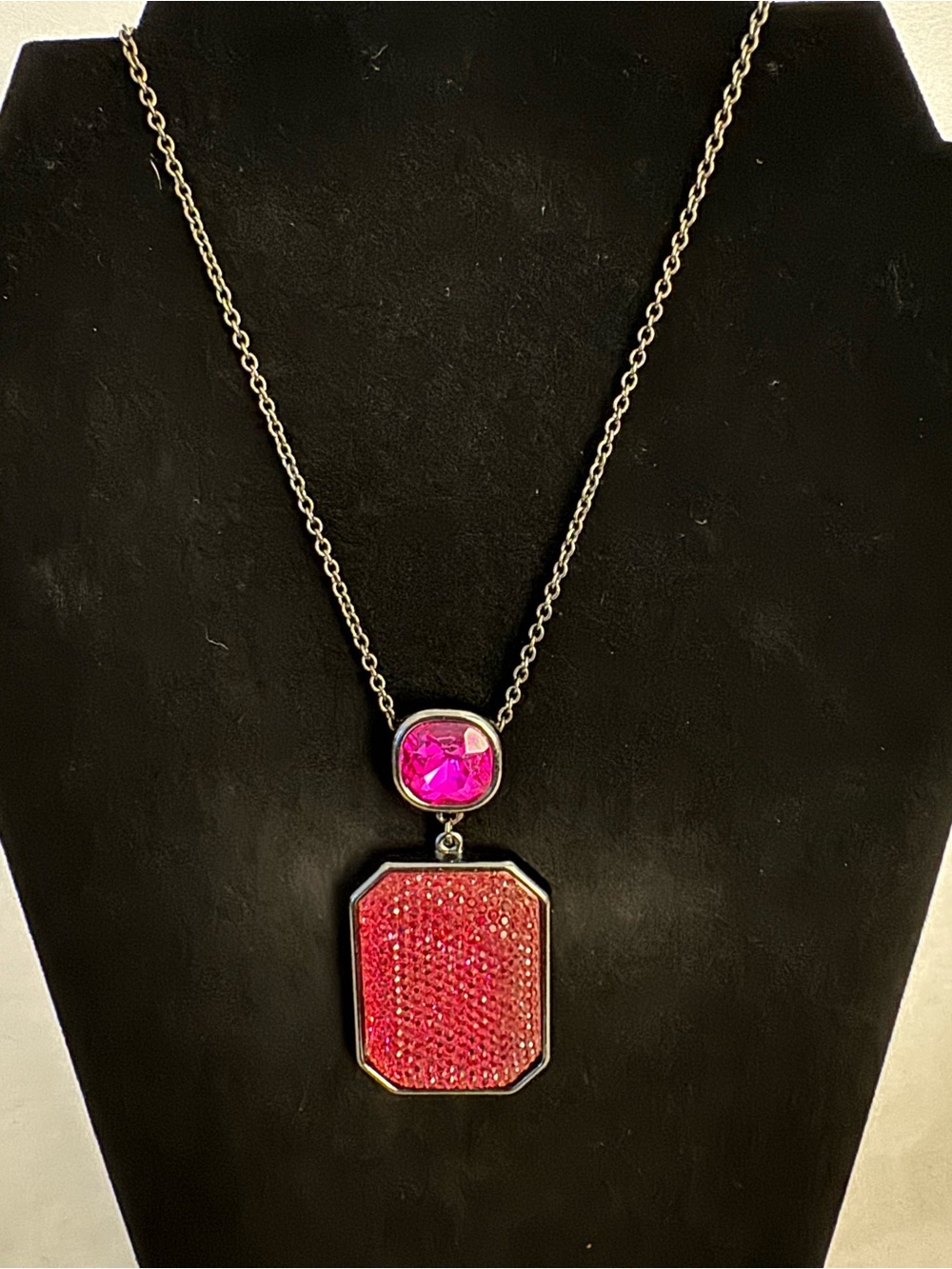Dana Buchman Silver-Tone Necklace with Hot Pink and Fuchsia Pendants